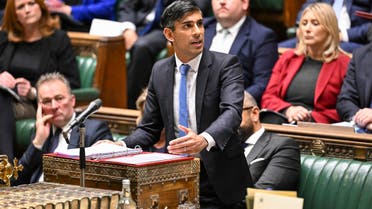 A handout photograph released by the UK Parliament shows Britain's Prime Minister Rishi Sunak delivering a statement on the situation in Israel and Gaza following his visit to the region, in the House of Commons, in London, on October 23, 2023. UK leader Rishi Sunak announced Monday that Britain was sending an additional £20 million ($24 million) of aid to help civilians in Gaza affected by the war between Israel and Hamas. (Photo by Maria UNGER / UK PARLIAMENT / AFP) / RESTRICTED TO EDITORIAL USE - NO USE FOR ENTERTAINMENT, SATIRICAL, ADVERTISING PURPOSES - MANDATORY CREDIT  AFP PHOTO / MARIA UNGER /UK PARLIAMENT - RESTRICTED TO EDITORIAL USE - NO USE FOR ENTERTAINMENT, SATIRICAL, ADVERTISING PURPOSES - MANDATORY CREDIT  AFP PHOTO / MARIA UNGER /UK Parliament