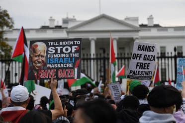 Demonstrators gather in front of the White House during a rally in support of Palestinians in Washington, DC, on November 4, 2023. (AFP)