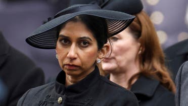 British Home Secretary Suella Braverman attends the annual Remembrance Sunday ceremony at the Cenotaph in London, Sunday, Nov. 12, 2023. Every year, members of the British Royal family join politicians, veterans and members of the public to remember those who have died in combat. (Toby Melville/Pool Photo via AP)