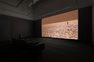 Sudarshan Shetty, Installation view of One Life Many (2022). Single channel video, 30:21 minutes. Shown in Only Life, Myriad Places: Sudarshan Shetty at Ishara Art Foundation, 2023. (Image courtesy Ishara Art Foundation and the artist. Photo by Ismail Noor/Seeing Things)