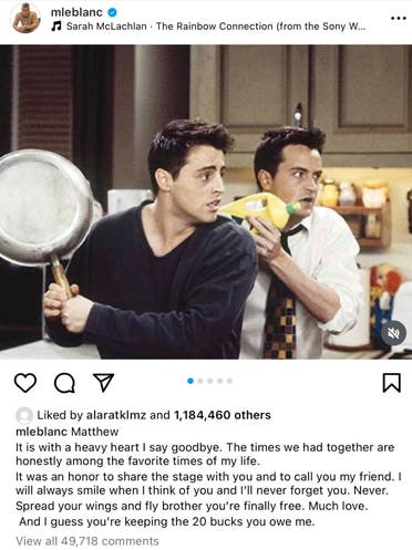 Friends star Matt LeBlanc takes to Instagram to paid tribute to late co-star Matthew Perry who passed away in October at the age of 54. (X)