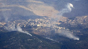 Smoke rises following Israeli artilley shelling on the outskirts of the village of Kfarshuba, along Lebanon's southern border with northern Israel on November 16, 2023, amid the ongoing battles between Israel and the Palestinian group Hamas in the Gaza Strip. (Photo by AFP)