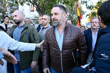 The leader of far-right party VOX, Santiago Abascal, attends a protest against an amnesty bill for people involved with Catalonia’s failed 2017 independence bid, in Madrid on November 18, 2023. (AFP)