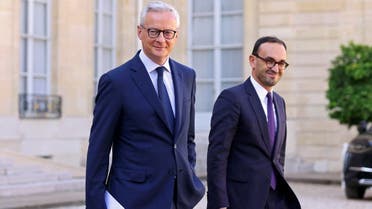 French Minister for Economy, Finance, Industry and Digital Security Bruno Le Maire and French Junior Minister for Public Accounts Thomas Cazenave leave following the weekly cabinet meeting at the Elysee Palace in Paris, France, September 27, 2023. REUTERS/Johanna Geron
