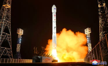 A rocket carrying a spy satellite Malligyong-1 is launched, as North Korean government claims, in a location given as North Gyeongsang Province, North Korea in this handout picture obtained by Reuters on November 21, 2023. (Reuters)