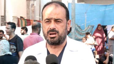 An image grab from a file handout video released by the Hamas Media Office, shows doctor Mohammad Abu Salmiya, director of Al-Shifa hospital in Gaza City, giving a press briefing on on November 1, 2023 regarding the repercussions of fuel shortages on the hospital. (AFP)