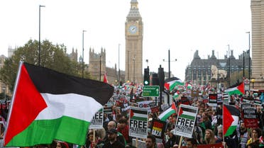Demonstrators protest in solidarity with Palestinians in Gaza, in London, Britain, October 28, 2023. (Reuters)