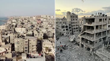 Residential buildings, destroyed in Israeli strikes during the conflict, lie in ruin, amid a temporary truce between Israel and the Palestinian Islamist group Hamas, in southern Gaza City November 26, 2023. (Reuters)