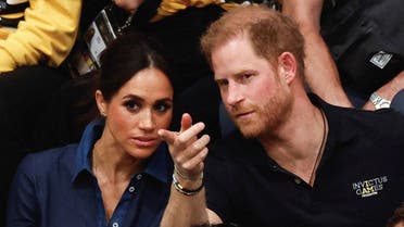 Britain’s Prince Harry, Duke of Sussex and his wife Meghan, Duchess of Sussex, attend the sitting volleyball finals at the 2023 Invictus Games, an international multi-sport event for injured soldiers, in Duesseldorf, Germany September 15, 2023. (Reuters)