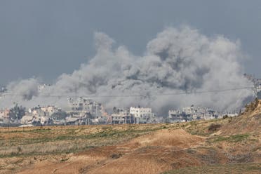 A picture taken from southern Israel near the border with the Gaza Strip on December 6, 2023, shows smoke billowing during Israeli bombardment in Gaza. (AFP)