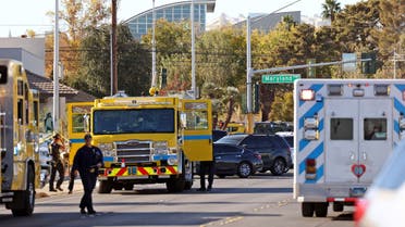 Emergency crews and law enforcement respond to a shooting at the University of Nevada, Las Vegas, campus in Las Vegas on December 6, 2023. (AFP)