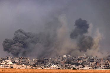 A picture taken from southern Israel near the border with the Gaza Strip on December 10, 2023, shows smoke rising above the northern part of the Palestinian enclave. (AFP)