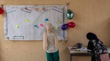 Students write words to describe the Muslims' prophet (Muhammad) during a break at the Averroes high school in Lille, northern France on September 28, 2023. (File photo: AFP)