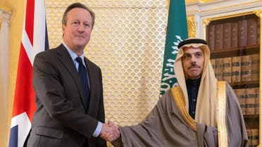 سعودی وزیر خارجہ  شہزادہ فیصل بن فرحان برطانوی وزیر خارجہ ڈیوڈ کیمرون کے ساتھ