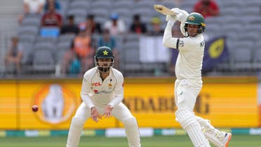 Usman Khawaja of Australia bats during play on the third day of the first cricket test between Australia and Pakistan in Perth, Australia, Saturday, Dec. 16, 2023. (AP)