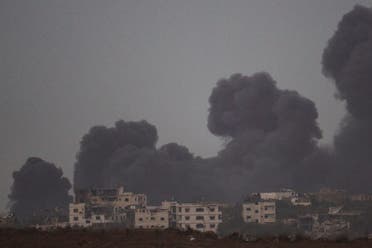 Smoke rises to the sky after an explosion in Gaza Strip as seen from Southern Israel, December 23, 2023. (AP)