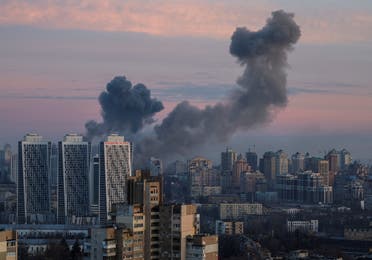 Smoke rises in the sky over the city after a Russian missile and drone strike, amid Russia’s attack on Ukraine, in Kyiv, Ukraine, on December 29, 2023. (Reuters)