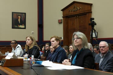   (L-R) Dr. Claudine Gay, President of Harvard University, Liz Magill, President of University of Pennsylvania, Dr. Pamela Nadell, Professor of History and Jewish Studies at American University, and Dr. Sally Kornbluth, President of Massachusetts Institute of Technology, testify before the House Education and Workforce Committee at the Rayburn House Office Building on December 05, 2023, in Washington, DC. (AFP)