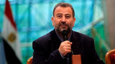 Head of Hamas delegation Saleh al-Arouri speaks during a reconciliation deal signing ceremony in Cairo, Egypt, October 12, 2017. (Reuters)