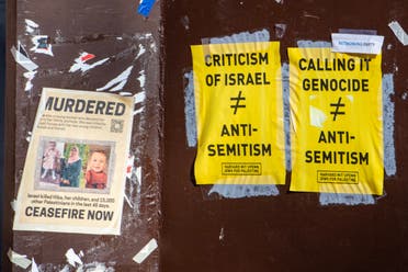 Political posters hang in Harvard yard calling out Harvard on their recent decisions at Harvard University in Cambridge, Massachusetts on December 12, 2023. (AFP)