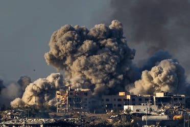 Smoke rises following an Israeli bombardment in the Gaza Strip, as seen from southern Israel, Saturday, Dec. 16, 2023. (AP)