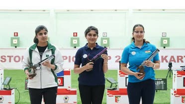 Kishmala Talat (R) poses for a photo after winning a silver medal in the Women’s 10-meter Air Pistol event at the Asian Shooting Championship in Jakarta, Indonesia on January 9, 2023. (Photo courtesy: Asian Shooting Confederation)