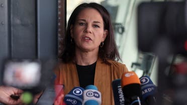 German Foreign Minister Annalena Baerbock speaks during a press conference on a German UNIFIL ship inside Beirut port, Lebanon January 10, 2024. (Reuters)
