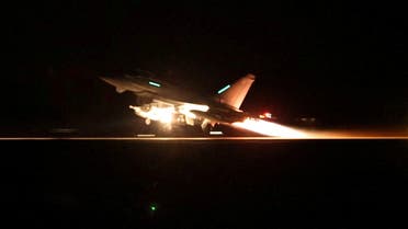 An RAF Typhoon aircraft takes off to join the US-led coalition from RAF Akrotiri to conduct air strikes against military targets in Yemen, aimed at the Iran-backed Houthi militia that has been targeting international shipping in the Red Sea, in Cyprus, in this handout picture released on January 12, 2024. (Reuters)