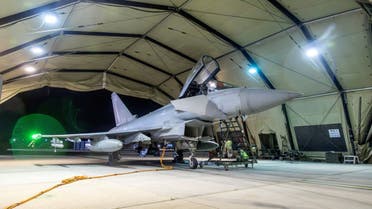 RAF Typhoon aircraft is pictured at RAF Akrotiri following its return after striking military targets in Yemen during the U.S.-led coalition operation, aimed at the Iran-backed Houthi militia that has been targeting international shipping in the Red Sea, in Cyprus, in this handout picture released on January 12, 2024. (Reuters)