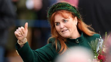 Sarah Ferguson gestures as she attends the Royal Family's Christmas Day service at St. Mary Magdalene's church, as the Royals take residence at the Sandringham estate in eastern England, Britain December 25, 2023. REUTERS/Chris Radburn