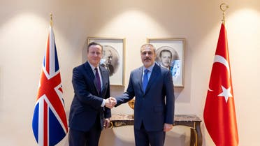 Turkey’s Foreign Minister Hakan Fidan meets with British Foreign Secretary David Cameron in Istanbul, Turkey January 26, 2024. (Reuters)