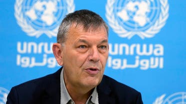 The Commissioner-General of the U.N. agency for Palestinian refugees, Philippe Lazzarini, speaks during an interview with The Associated Press at the UNRWA headquarters in Beirut, Lebanon, Wednesday, Dec. 6, 2023. Lazzarini said there is no haven in Gaza for civilians, including U.N. shelters and safe zones designated by Israel. (AP Photo/Bilal Hussein)