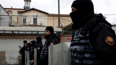 Turkish police stand guard outside the Italian Santa Maria Catholic Church after two masked gunmen were shooting during Sunday service, in Istanbul, Turkey January 28, 2024. (Reuters)
