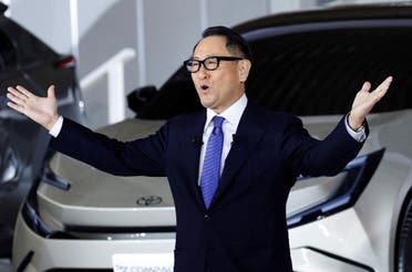 Toyota Motor Corporation President Akio Toyoda speaks at a briefing on the company’s strategies on battery EVs in Tokyo, Japan. (Reuters)