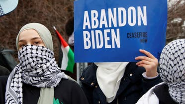 FILE PHOTO: Protestors rally for a cease fire in Gaza outside a UAW union hall during a visit by U.S. President Joe Biden in Warren, Michigan, U.S. February 1, 2024. REUTERS/Rebecca Cook/File Photo