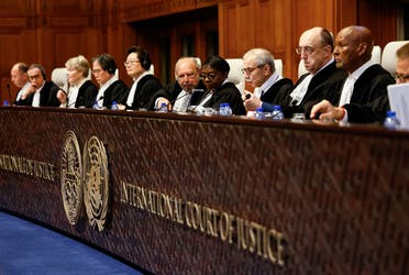 Judge Nawaf Salam, president of the International Court of Justice (ICJ), speaks during a public hearing held by ICJ to allow parties to give their views on the legal consequences of Israel's occupation of the Palestinian territories before eventually issuing a non-binding legal opinion in The Hague, Netherlands, February 19, 2024. (Reuters)