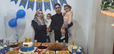 This undated photo, provided by Maha Abu Kuwaik, shows the family of 4-year-old Omar Abu Kuwaik at the Bureij refugee camp in Gaza. From left, are Omar's mother Azhaar Atef Aboul Eish, Omar, his father, Hazem Abu Kuwaik, and sister, Yasmeen Abu Kuwaik. On Dec. 6, 2023, Omar's parents and sister were killed in an Israeli airstrike. (AP)