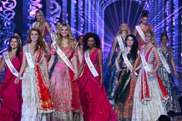 Contestants take part in the grand finale of the 71st Miss World pageant at the Jio World Convention Centre in Mumbai on March 9, 2024. (AFP)