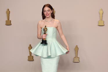 Emma Stone poses with the Best Actress Oscar for “Poor Things,” in the Oscars photo room at the 96th Academy Awards in Hollywood, Los Angeles, California, US, on March 10, 2024. (Reuters)