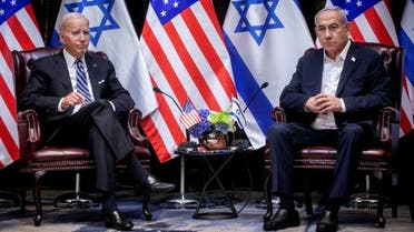US President Joe Biden, left, pauses during a meeting with Israeli Prime Minister Benjamin Netanyahu, right, to discuss the war between Israel and Hamas, in Tel Aviv, Israel, Wednesday, Oct. 18, 2023. (File photo: Reuters)