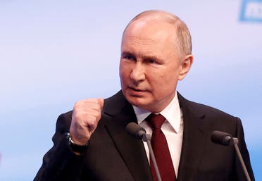 Russian President Vladimir Putin speaks after polling stations closed, in Moscow, Russia, March 18, 2024. (Reuters)