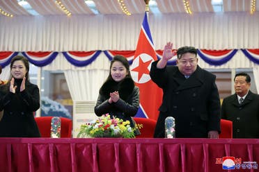 زعيم كوريا وابنته وزوجته خلال احتفال براس السنة