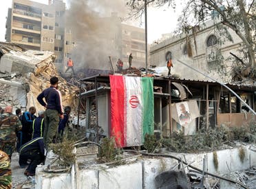 من موقع القنصلية الإيرانية في دمشق الاثنين (رويترز)