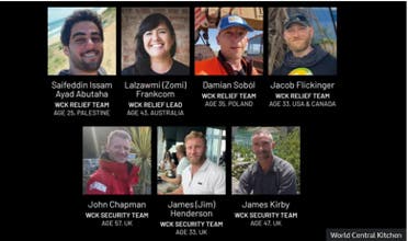 The seven aid workers who were killed in an Israeli strike on Gaza. (World Central Kitchen)