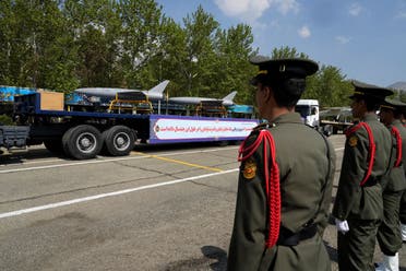 Drones are carried on a truck during Army Day parade at a military base in northern Tehran, Iran, April 17, 2024. (AP)