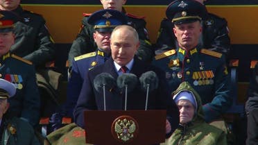 Russian President Vladimir Putin delivers a speech during a military parade on Victory Day, which marks the 79th anniversary of the victory over Nazi Germany in World War Two, in Red Square in Moscow, Russia, on May 9, 2024. (Reuters)