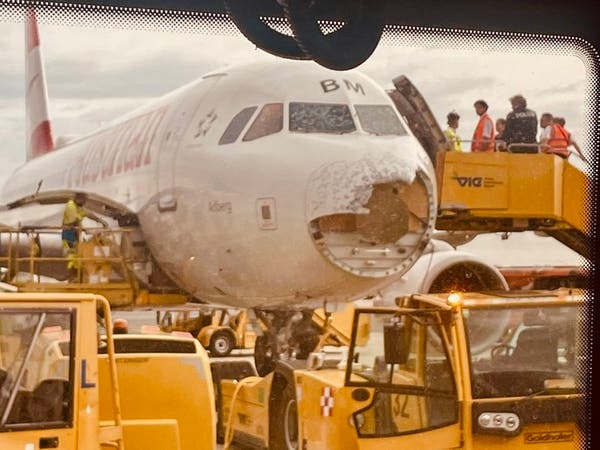 Austrian Airlines flight lands safely in Vienna after hailstones rip away nose cone