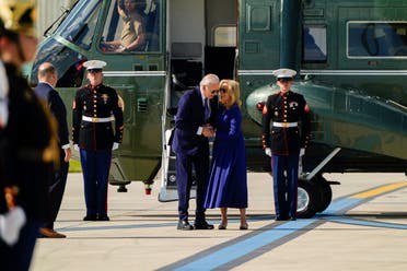 US President Joe Biden and first lady Jill Biden disembark Marine One to board Air Force One, at Paris-Orly Airport, near Paris, France, June 9, 2024. (Reuters)