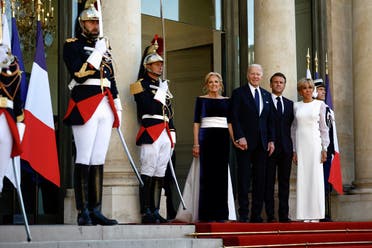 French President Emmanuel Macron and his wife Brigitte Macron welcome US President Joe Biden and first Lady Jill Biden for a state dinner at the Elysee Palace in Paris, France June 8, 2024. (Reuters)