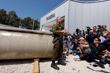 Israeli military spokesperson Rear Admiral Daniel Hagari speaks to the media as Israel's military displays what they say is an Iranian ballistic missile which they retrieved from the Dead Sea after Iran launched drones and missiles towards Israel, at Julis military base, in southern Israel April 16, 2024. (File photo: Reuters)